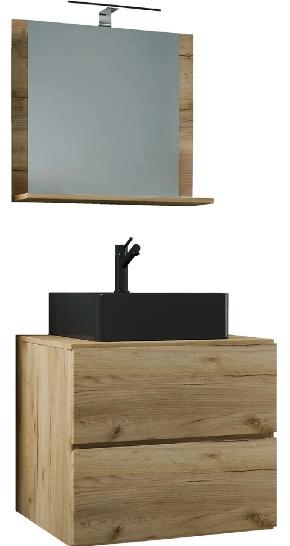 VCM 3-tlg. Waschplatz Waschtisch | schwarzes Waschbecken Unterschrank Breite 60 cm | Badmöbel Set mit Schubladen Spiegel | Lendas S BL