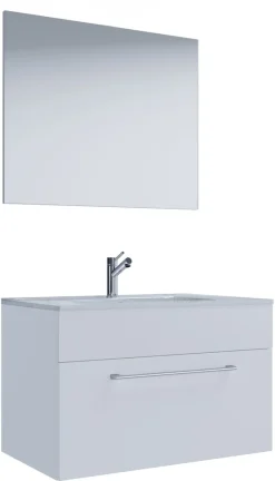 VCM 3-tlg. Waschplatz Waschtisch | Waschbecken Unterschrank Breite 80 cm | Badmöbel Set hängend mit einer Schublade Spiegel | Badinos