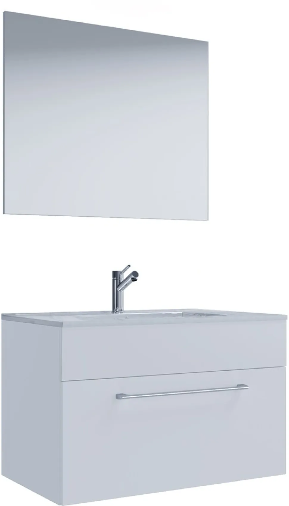 VCM 3-tlg. Waschplatz Waschtisch | Waschbecken Unterschrank Breite 80 cm | Badmöbel Set hängend mit einer Schublade Spiegel | Badinos