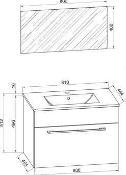 VCM 3-tlg. Waschplatz Waschtisch | Waschbecken Unterschrank Breite 80 cm | Badmöbel Set hängend mit einer Schublade Spiegel | Badinos