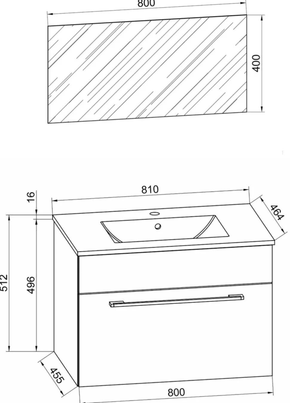 VCM 3-tlg. Waschplatz Waschtisch | Waschbecken Unterschrank Breite 80 cm | Badmöbel Set hängend mit einer Schublade Spiegel | Badinos