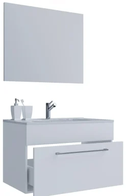 VCM 3-tlg. Waschplatz Waschtisch | Waschbecken Unterschrank Breite 80 cm | Badmöbel Set hängend mit einer Schublade Spiegel | Badinos