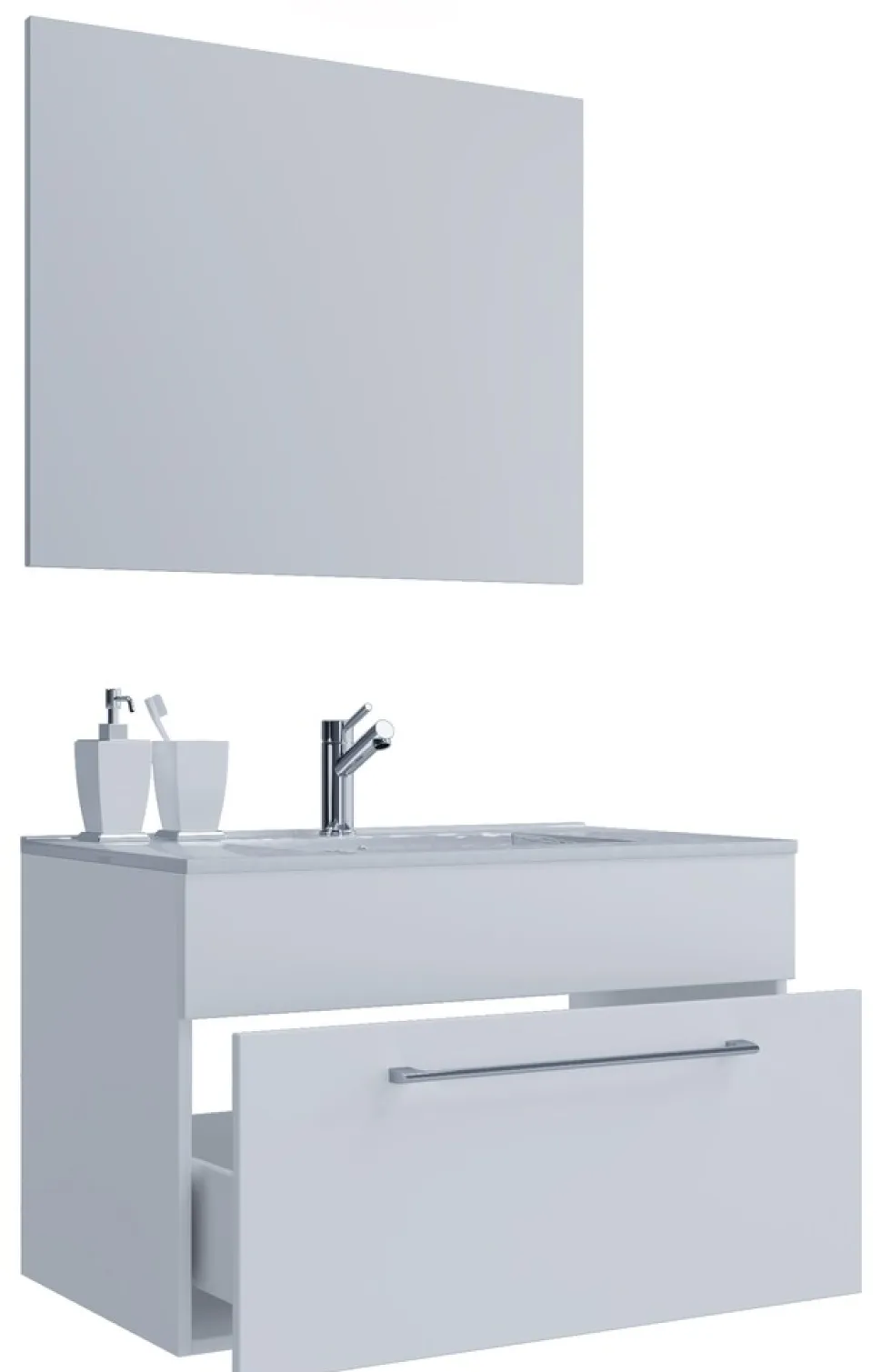 VCM 3-tlg. Waschplatz Waschtisch | Waschbecken Unterschrank Breite 80 cm | Badmöbel Set hängend mit einer Schublade Spiegel | Badinos