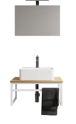 VCM 3-tlg. Waschplatz Waschtisch Badmöbel Set Waschbecken Holz Metall Industrial Style Bitila 60 V1