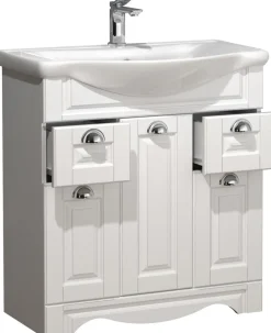 VCM 2-tlg. Waschplatz | Waschtisch Unterschrank 75 cm | Badmöbel Set mit Waschbecken | Landhaus Styl | praktische Schubladen | Komplett Casalo XL