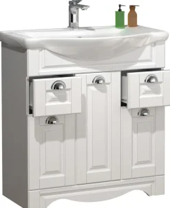 VCM 2-tlg. Waschplatz | Waschtisch Unterschrank 75 cm | Badmöbel Set mit Waschbecken | Landhaus Styl | praktische Schubladen | Komplett Casalo XL