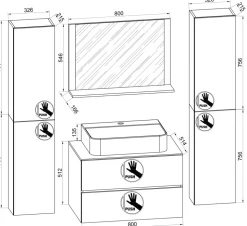 VCM 5-tlg. Waschplatz Waschtisch | schwarzes Waschbecken Unterschrank Breite 60 cm | Badmöbel Set mit Schubladen Drehtüren Spiegel | Lendas S BL