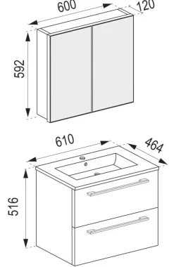VCM 3-tlg. Waschplatz Waschtisch | Waschbecken Unterschrank Breite 60 cm | Badmöbel Set hängend mit einer Schublade Spiegelschrank | Badinos