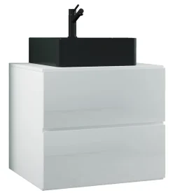 VCM 2-tlg. Waschplatz Waschtisch | schwarzes Waschbecken Unterschrank Breite 60 cm | Badmöbel Set mit Schubladen | Lendas S BL