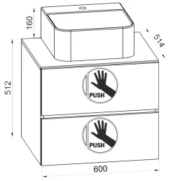 VCM 2-tlg. Waschplatz Waschtisch | schwarzes Waschbecken Unterschrank Breite 60 cm | Badmöbel Set mit Schubladen | Lendas S BL