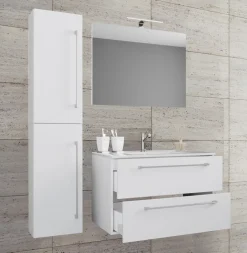 VCM 4-tlg. Waschplatz Waschtisch | Waschbecken Unterschrank Breite 60 cm | Badmöbel Set mit Schubladen Drehtüren Spiegel | Badinos