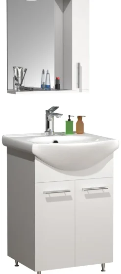 VCM 3-tlg. Waschplatz | Waschtisch Unterschrank 55 cm | Badmöbel Set mit Waschbecken und Spiegelschrank Drehtüren | Komplettset Lisalo M