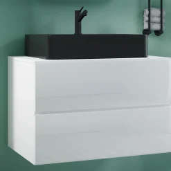 VCM 2-tlg. Waschplatz Waschtisch | schwarzes Waschbecken Unterschrank Breite 80 cm | Badmöbel Set mit Schubladen | Lendas S BL