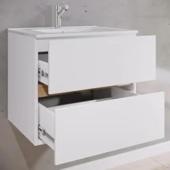 VCM 2-tlg. Waschtisch mit Keramikbecken, Badschrank mit 2 Softclose-Schubladen, Maße Waschplatz Set: H. 51 x B. 61 x T. 47 cm, Cosila-I