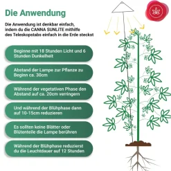 VENSO LED Pflanzenlampe Vollspektrum CANNA SUNLiTE, 30W Parus Grow Light, Ausziehbarer Teleskopstab bis 170cm, Ideal für 1-2 Cannabis Pflanzen, Indoor Anzucht, 4000K, IP54, EU-Stecker