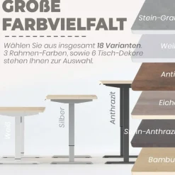 VESKA Höhenverstellbarer Schreibtisch (140 x 70 cm) - Sitz- & Stehpult - Bürotisch Elektrisch Höhenverstellbar mit Touchscreen & Stahlfüßen - Anthrazit/Antik