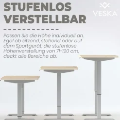 VESKA Höhenverstellbarer Schreibtisch (140 x 70 cm) - Sitz- & Stehpult - Bürotisch Elektrisch Höhenverstellbar mit Touchscreen & Stahlfüßen - Anthrazit/Antik