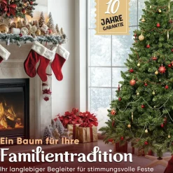 VESKA Weihnachtsbaum künstlich 180cm - mit Holzständer, Nordmanntanne, Künstlicher Tannenbaum, Naturgetreu, dichte Zweige ohne LED