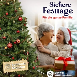 VESKA Weihnachtsbaum künstlich 180cm - mit Holzständer, Nordmanntanne, Künstlicher Tannenbaum, Naturgetreu, dichte Zweige ohne LED