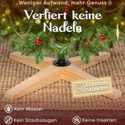 VESKA Weihnachtsbaum künstlich 180cm - mit Holzständer, Nordmanntanne, Künstlicher Tannenbaum, Naturgetreu, dichte Zweige ohne LED