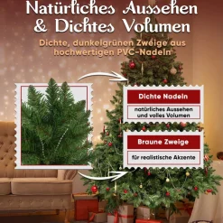 VESKA Weihnachtsbaum künstlich 180cm - mit Holzständer, Nordmanntanne, Künstlicher Tannenbaum, Naturgetreu, dichte Zweige ohne LED