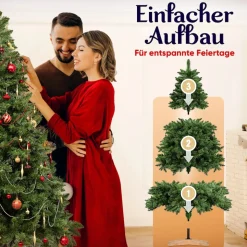 VESKA Weihnachtsbaum künstlich 180cm - mit Holzständer, Nordmanntanne, Künstlicher Tannenbaum, Naturgetreu, dichte Zweige ohne LED