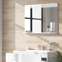 Vicco Badezimmerspiegel Izan Weiß Hochglanz 80 x 62 cm mit Regal