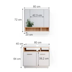 Vicco Badmöbel Badezimmermöbel Beatrice 2er Set aus Spiegelschrank Unterschrank