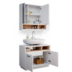 Vicco Badmöbel Badezimmermöbel Beatrice 2er Set aus Spiegelschrank Unterschrank