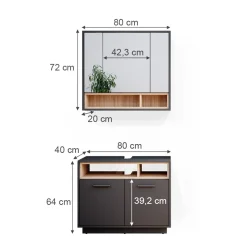 Vicco Badmöbel Badezimmermöbel Beatrice 2er Set aus Spiegelschrank Unterschrank