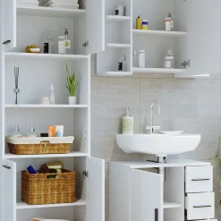 Vicco Badmöbel Set "Maris", Weiß, 3 Teile, mit Hochschrank, Spiegelschrank,Waschbeckenunterschrank