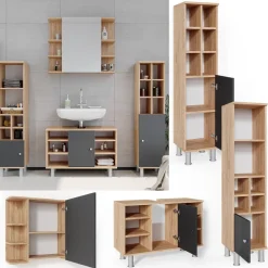 Vicco Badmöbel Set 4tlg Fynn Spiegelschrank Waschbeckenunterschrank Hochschrank