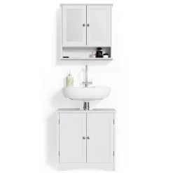 Vicco 2er Badmöbel Set Bianco Spiegelschrank Waschtischunterschrank Badschrank Badezimmermöbel Set im Landhausstil