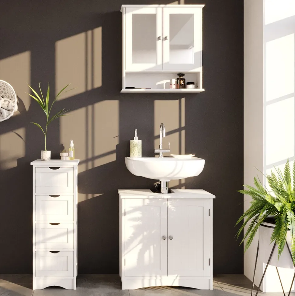 Vicco 3er Badmöbel Set Bianco Spiegelschrank Waschtischunterschrank Badschrank Badezimmermöbel Set im Landhausstil