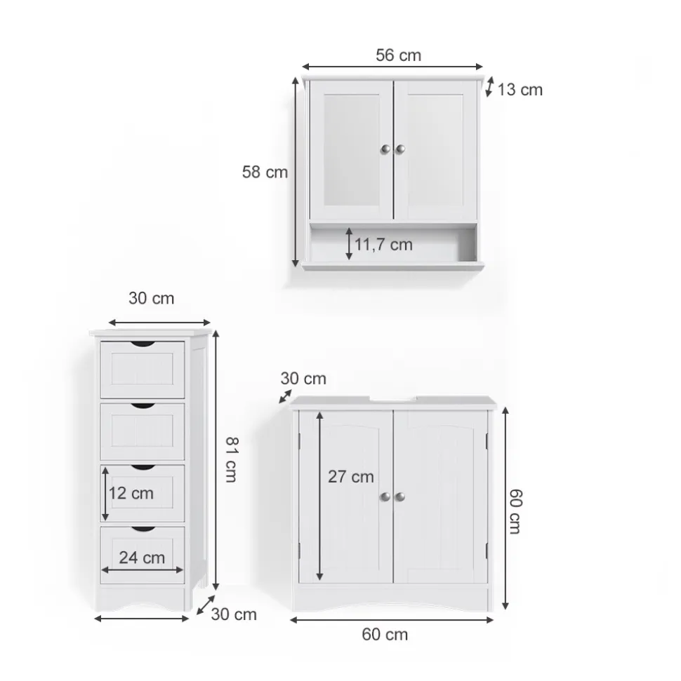 Vicco 3er Badmöbel Set Bianco Spiegelschrank Waschtischunterschrank Badschrank Badezimmermöbel Set im Landhausstil