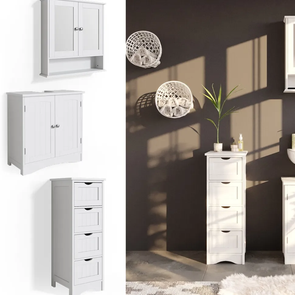 Vicco 3er Badmöbel Set Bianco Spiegelschrank Waschtischunterschrank Badschrank Badezimmermöbel Set im Landhausstil