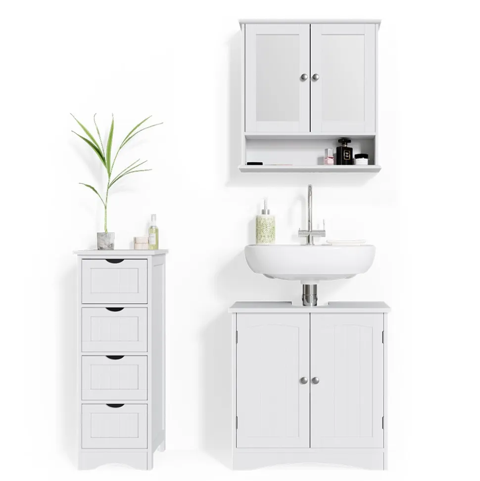 Vicco 3er Badmöbel Set Bianco Spiegelschrank Waschtischunterschrank Badschrank Badezimmermöbel Set im Landhausstil