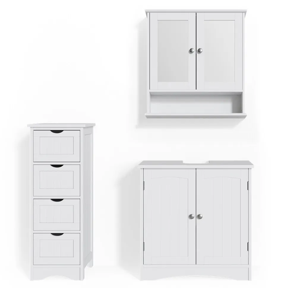 Vicco 3er Badmöbel Set Bianco Spiegelschrank Waschtischunterschrank Badschrank Badezimmermöbel Set im Landhausstil