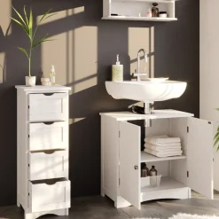 Vicco 3er Badmöbel Set Bianco Spiegelschrank Waschtischunterschrank Badschrank Badezimmermöbel Set im Landhausstil