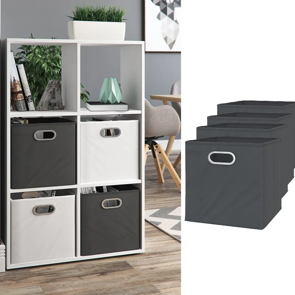 VICCO 4er Set Faltbox 30x30 cm anthrazit Faltkiste Aufbewahrungsbox Regalbox