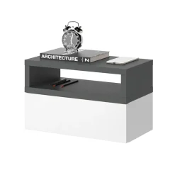 Vicco 2er Set Nachttische Urbano, 45x28cm, Weiß Anthrazit, Kommode mit Schublade