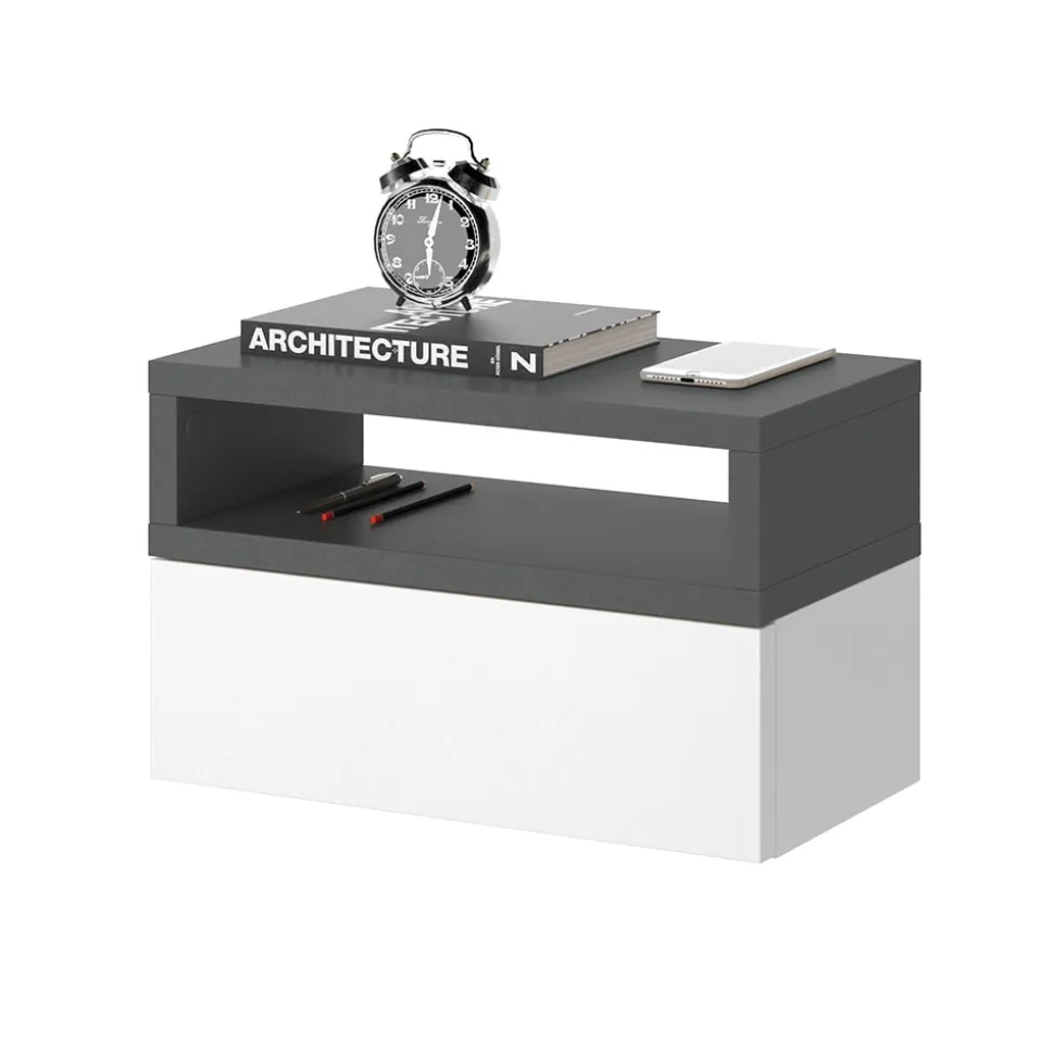 Vicco 2er Set Nachttische Urbano, 45x28cm, Weiß Anthrazit, Kommode mit Schublade