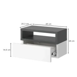 Vicco 2er Set Nachttische Urbano, 45x28cm, Weiß Anthrazit, Kommode mit Schublade