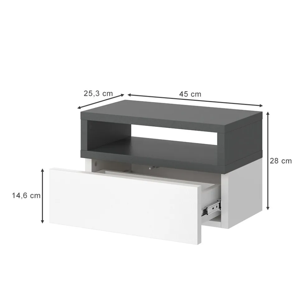 Vicco 2er Set Nachttische Urbano, 45x28cm, Weiß Anthrazit, Kommode mit Schublade
