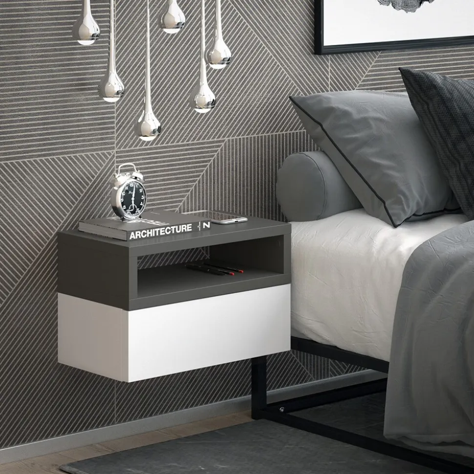 Vicco 2er Set Nachttische Urbano, 45x28cm, Weiß Anthrazit, Kommode mit Schublade