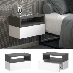 Vicco 2er Set Nachttische Urbano, 45x28cm, Weiß Anthrazit, Kommode mit Schublade