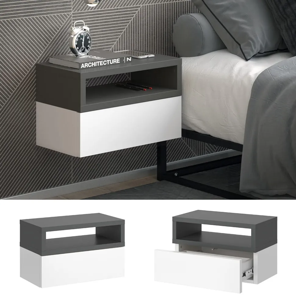 Vicco 2er Set Nachttische Urbano, 45x28cm, Weiß Anthrazit, Kommode mit Schublade