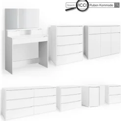Vicco 2er Set Nachttisch Ruben weiß Nachtkommode Nachtschrank für Boxspringbett