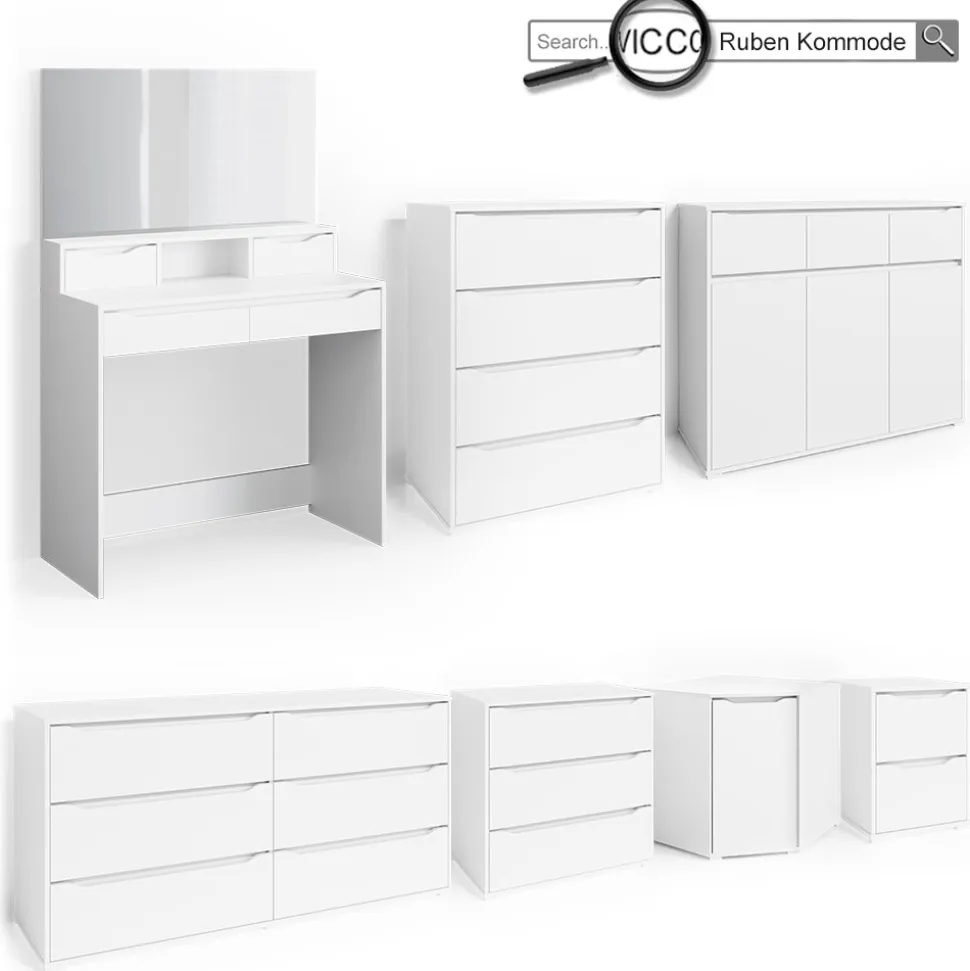 Vicco 2er Set Nachttisch Ruben weiß Nachtkommode Nachtschrank für Boxspringbett