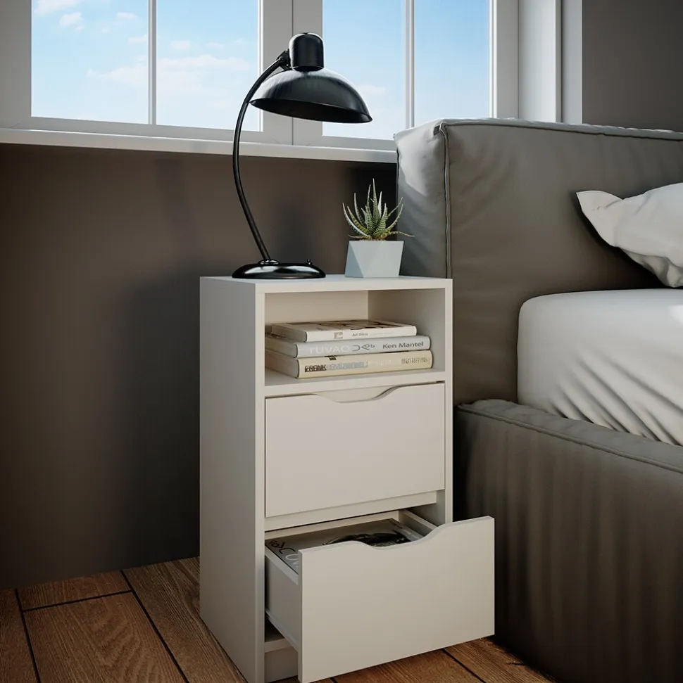 Vicco 2er Set Nachttisch Ruben weiß Nachtkommode Nachtschrank für Boxspringbett